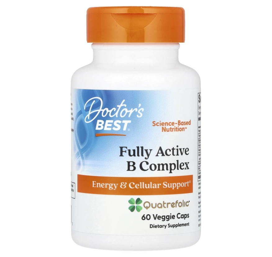 Doctor's Best, комплекс активных витаминов B с Quatrefolic, 60 вегетарианских капсул