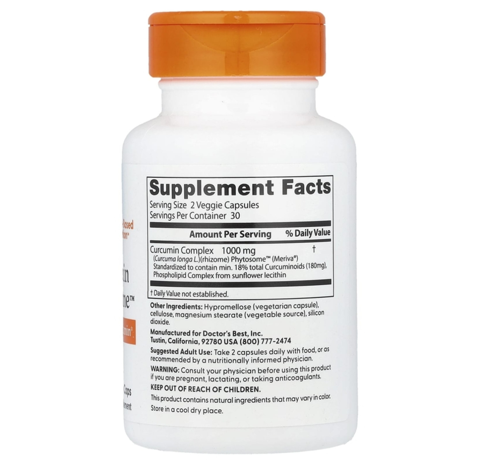 Doctor's Best, Фитосомы куркумина, 60 растительных капсул (500 мг в 1 капсуле)