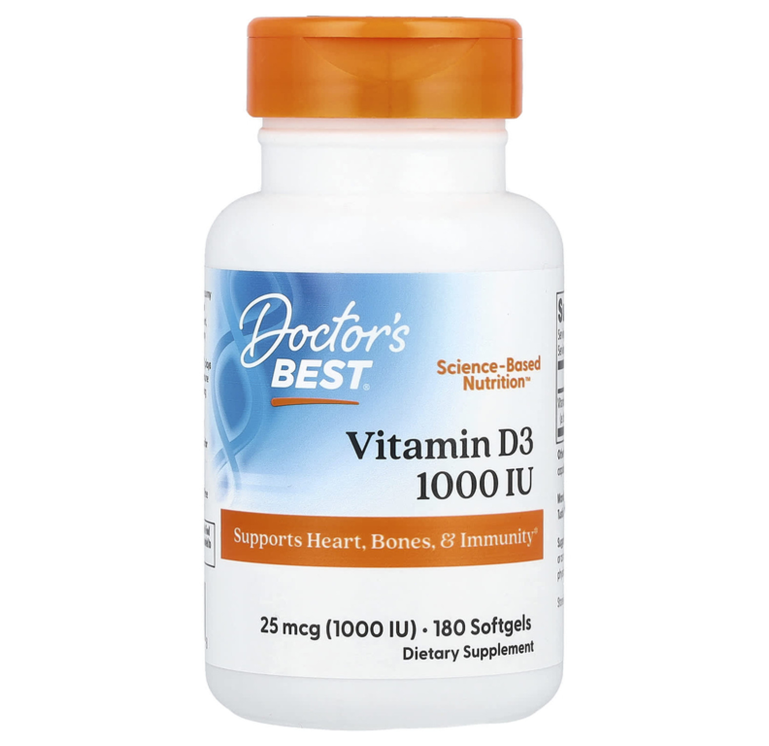 Doctor's Best, витамин D3, 25 мкг (1000 МЕ), 180 капсул