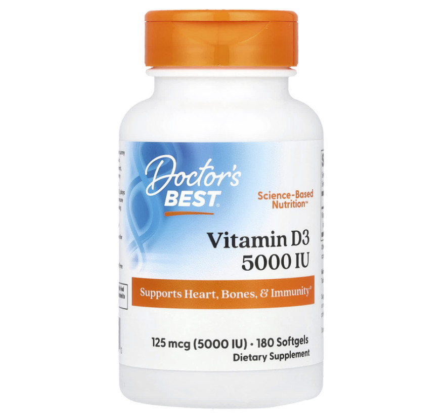 Doctor's Best, витамин D3, 125 мкг (5 000 МЕ), 180 капсул