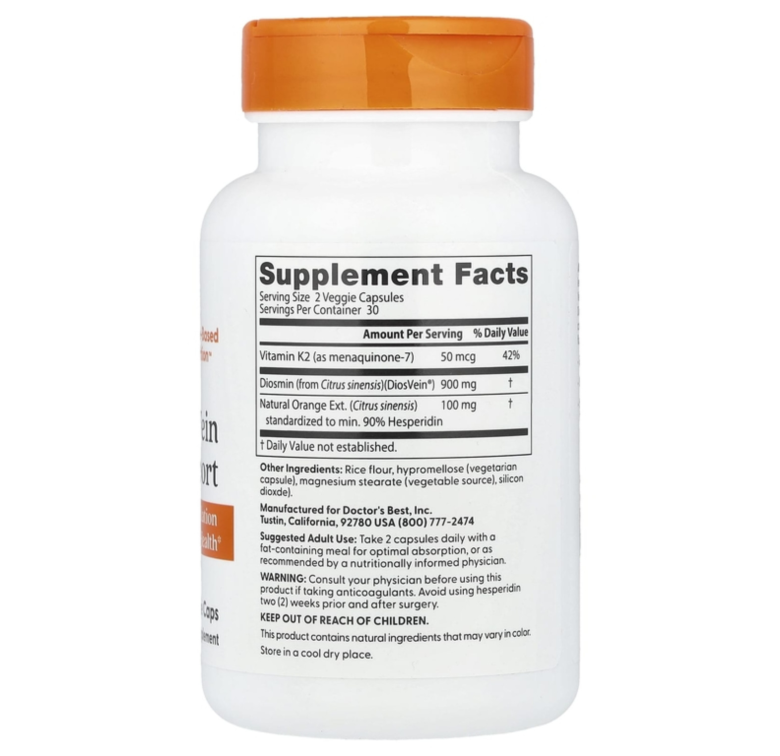 Doctor's Best, Vein Support, поддержка для вен с DiosVein и MenaQ7, 60 вегетарианских капсул