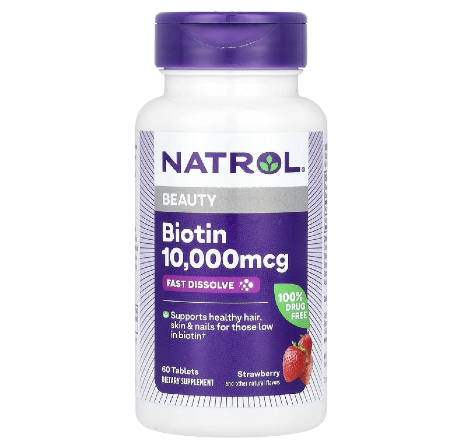 Natrol, быстрорастворимый биотин, максимальная эффективность, клубника, 10 000 мкг, 60 таблеток