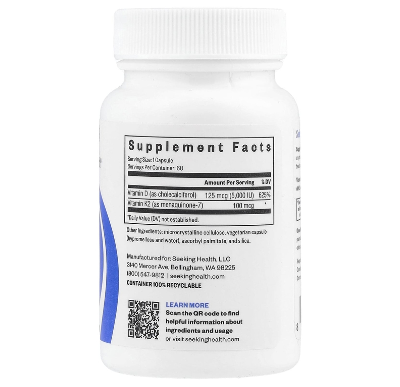 Seeking Health, Витамин D3 + K2, 60 вегетарианских капсул