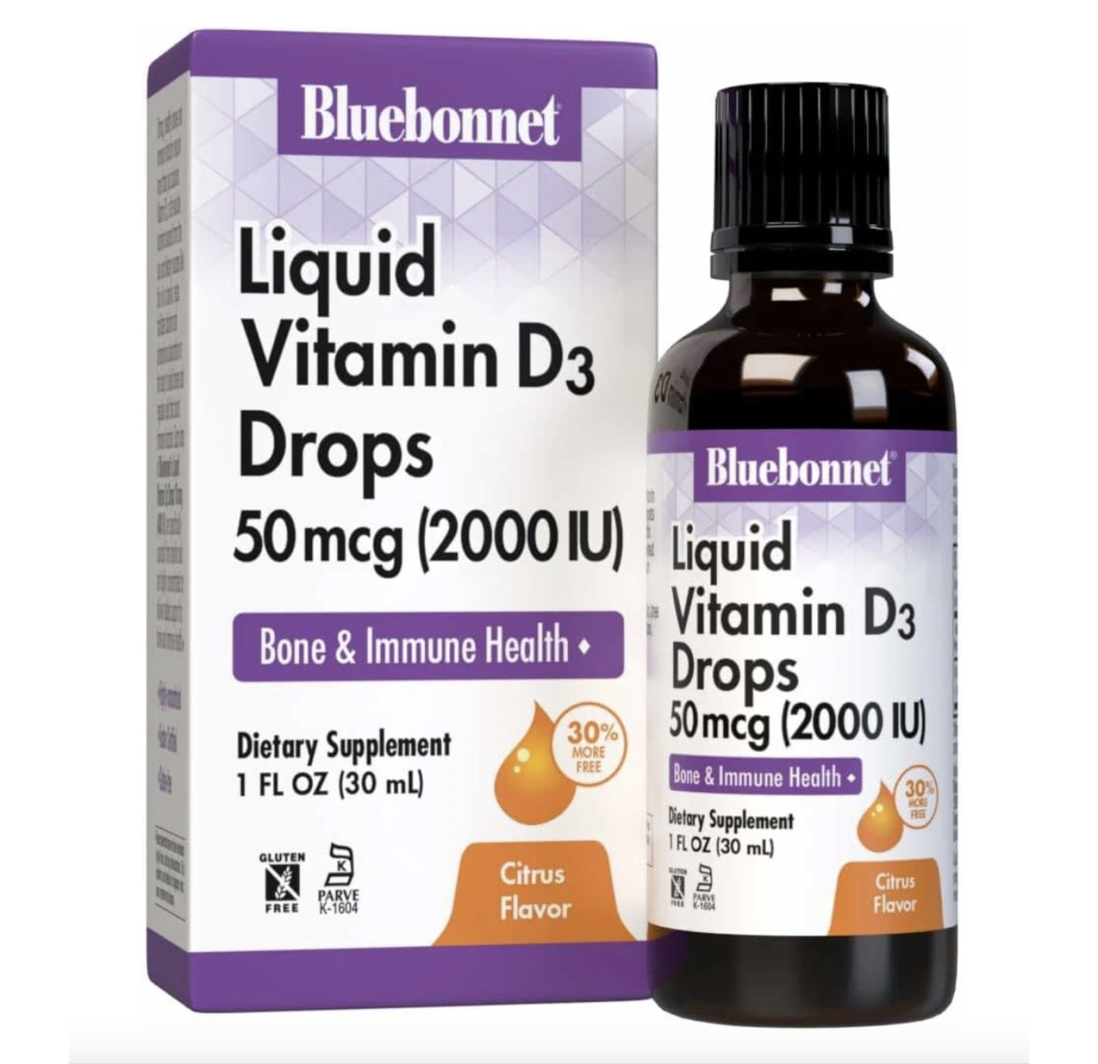 Bluebonnet Nutrition, Витамин D3, вкус цитруса, 2000 МЕ, капли, 30 мл