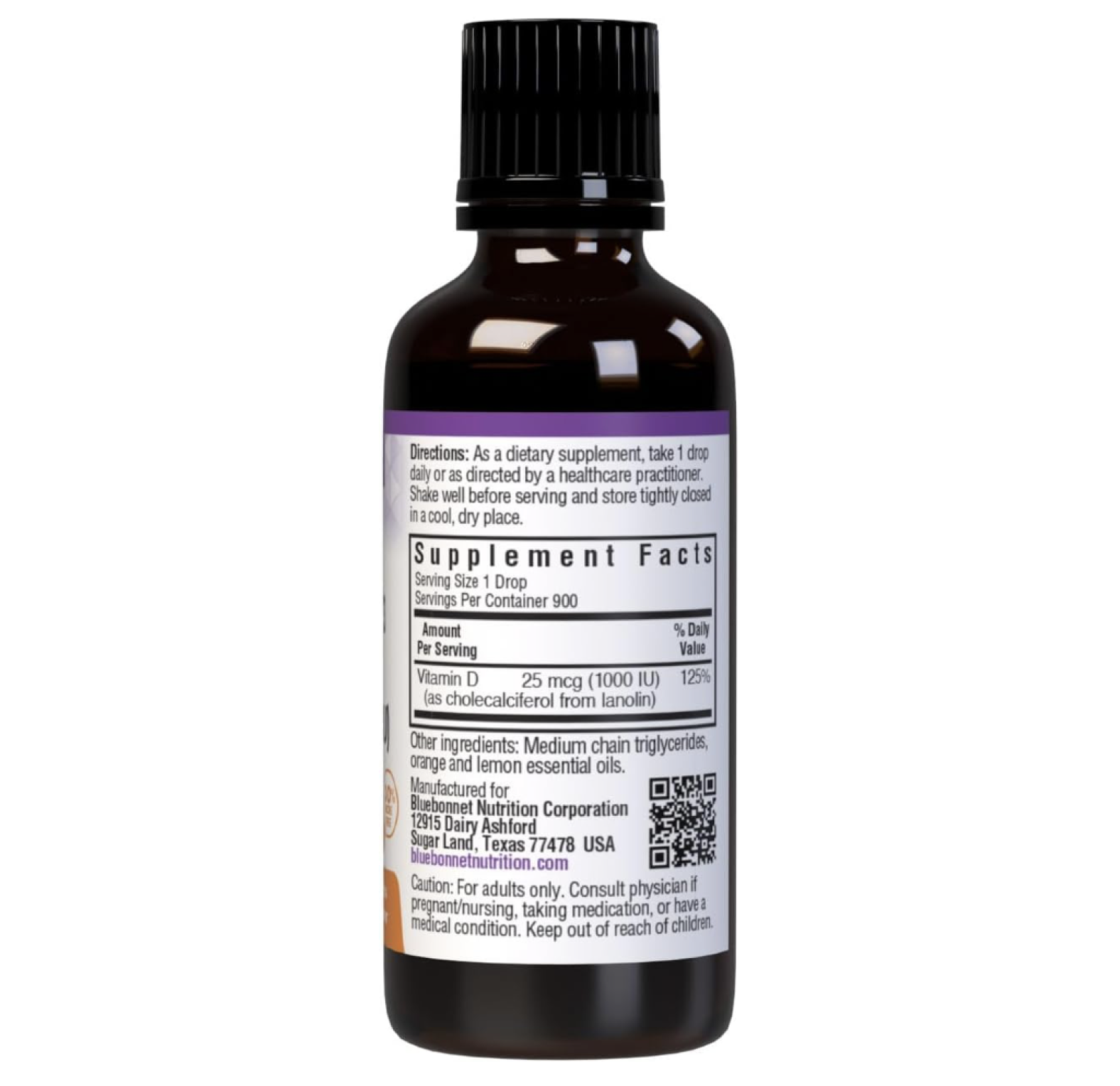 Bluebonnet Nutrition, Витамин D3, вкус цитруса, 1000 МЕ, капли, 30 мл