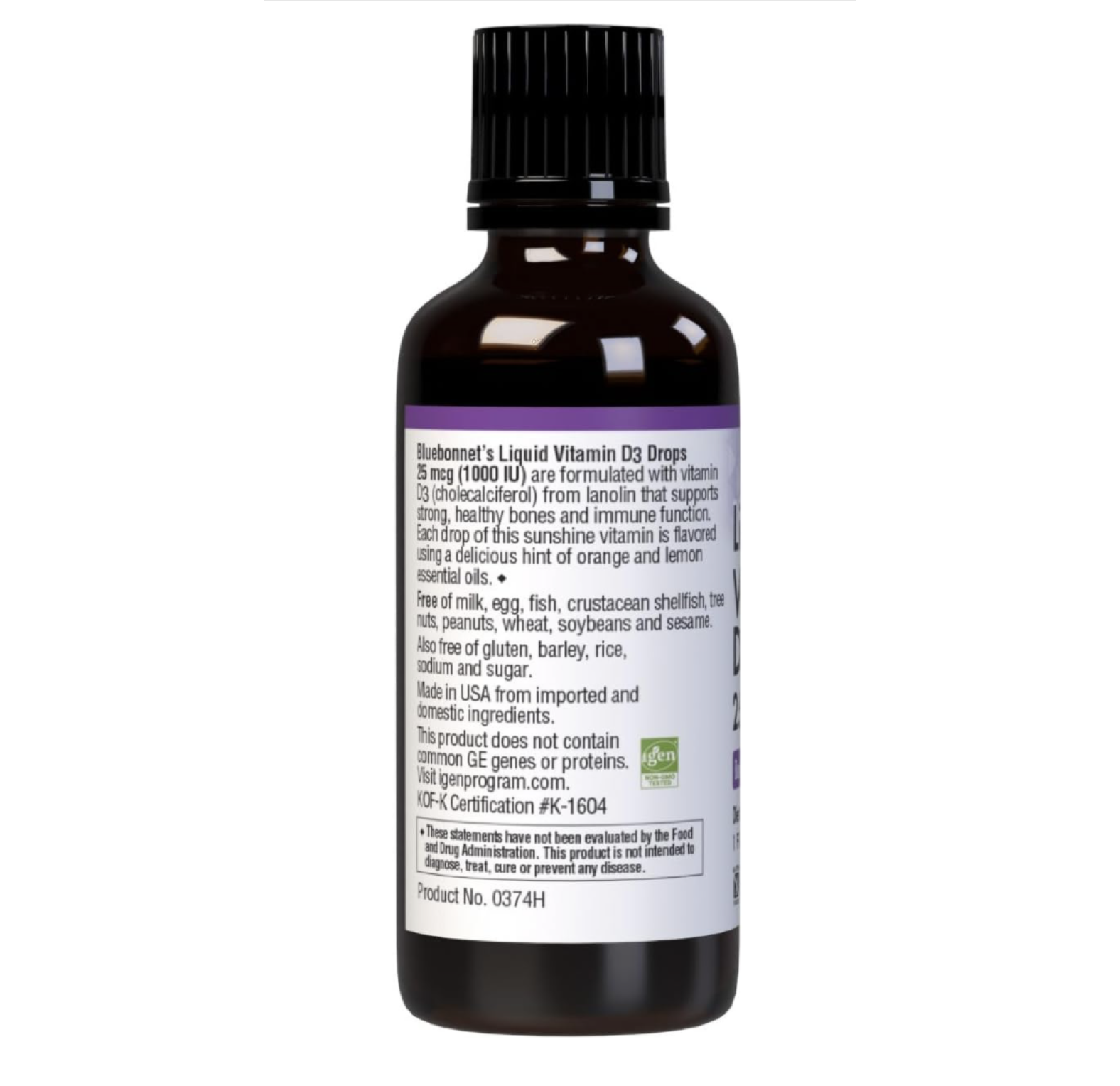 Bluebonnet Nutrition, Витамин D3, вкус цитруса, 1000 МЕ, капли, 30 мл