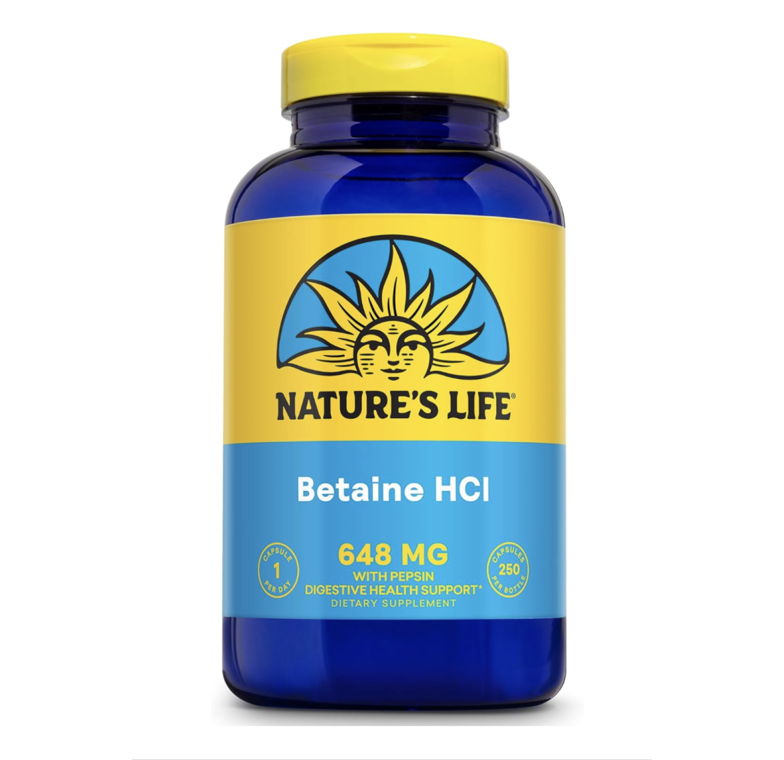 Nature's Life, Бетаина гидрохлорид, 648 мг, 250 капсул