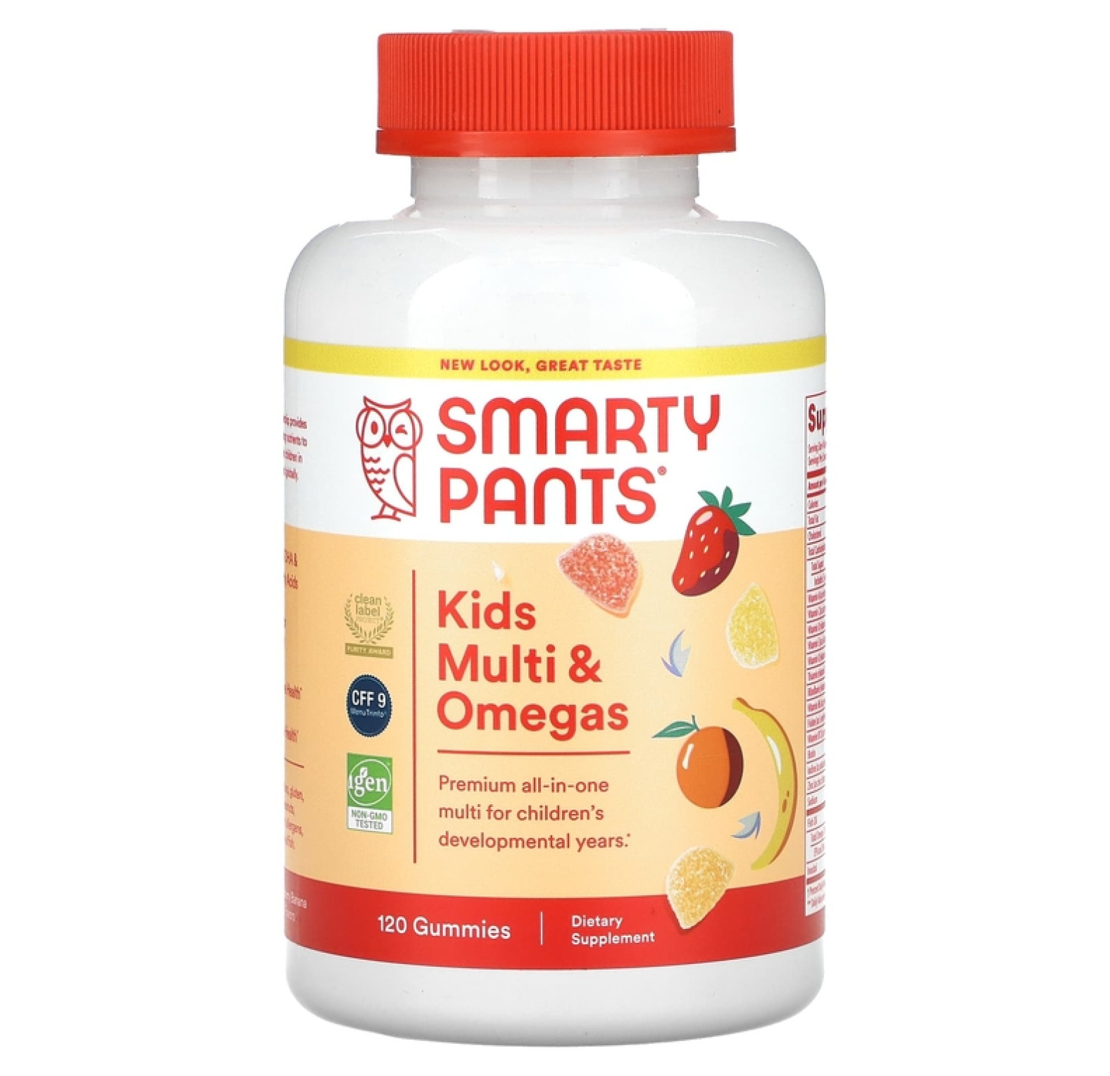SmartyPants, мультивитаминная добавка для детей с омега-3 кислотами, с клубничным, банановым, апельсиновым и лимонным вкусом, 120 жевательных таблеток