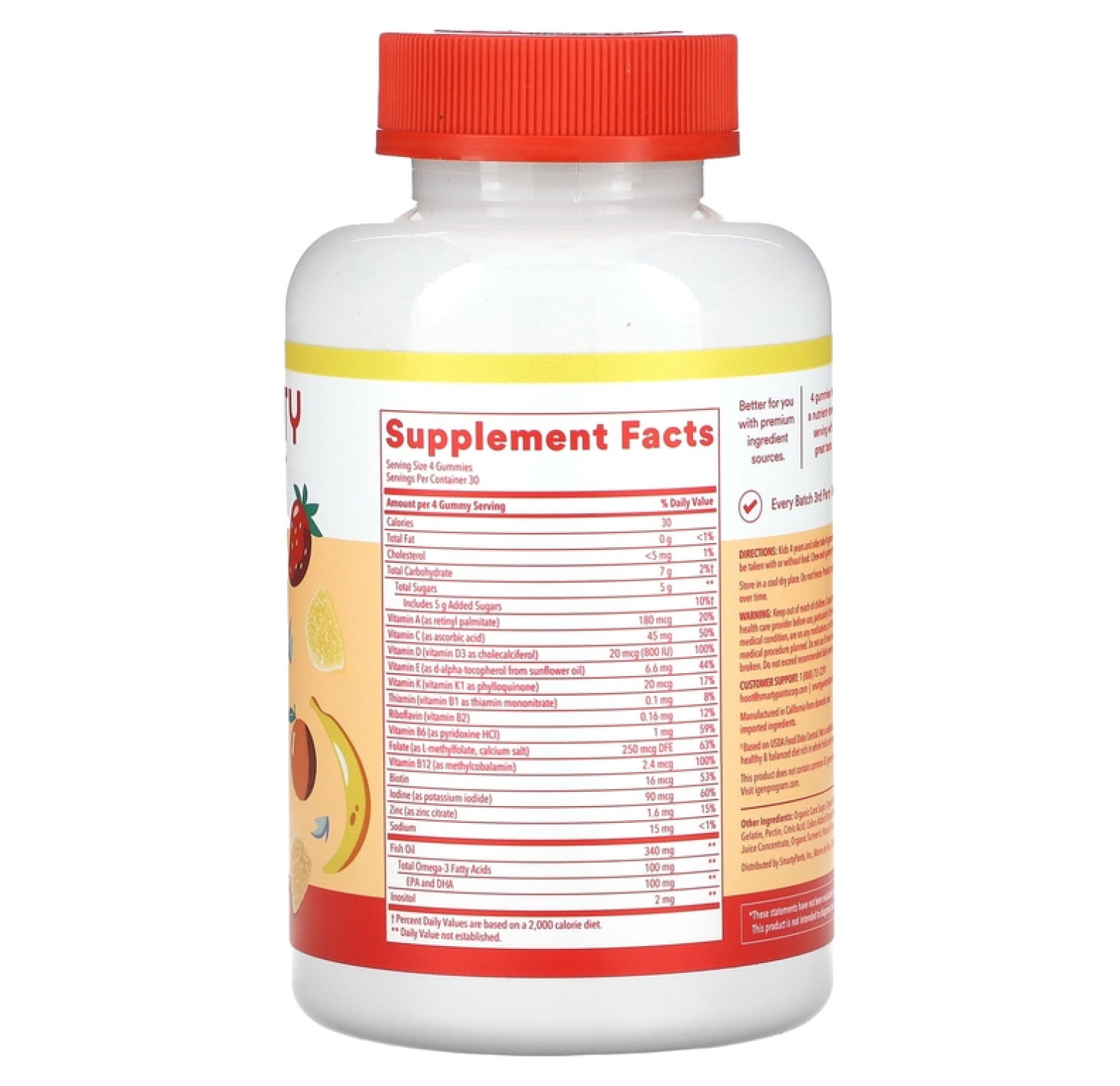 SmartyPants, мультивитаминная добавка для детей с омега-3 кислотами, с клубничным, банановым, апельсиновым и лимонным вкусом, 120 жевательных таблеток