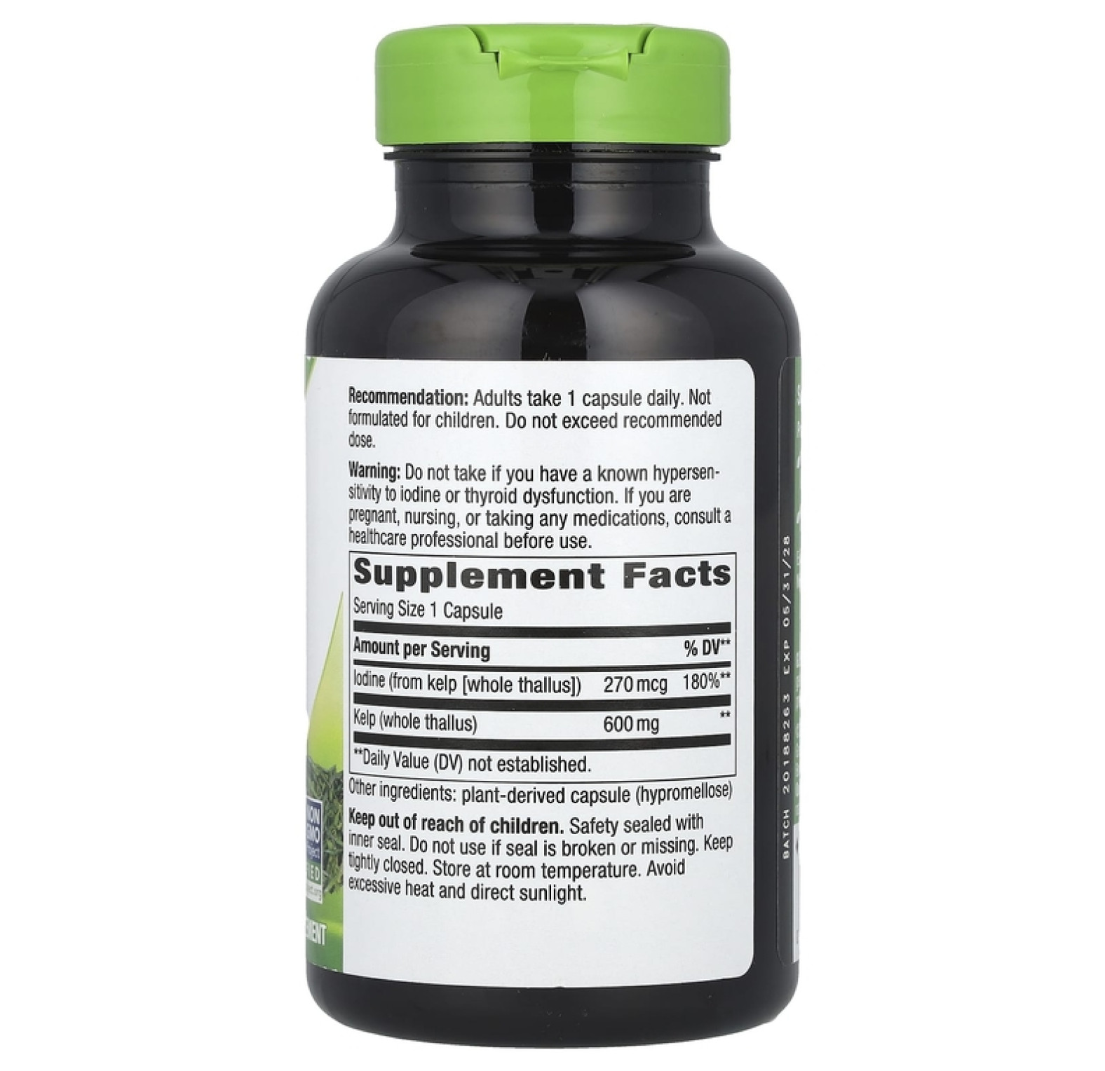 Nature's Way, бурые водоросли, цельный таллом, 600 мг, 180 вегетарианских капсул