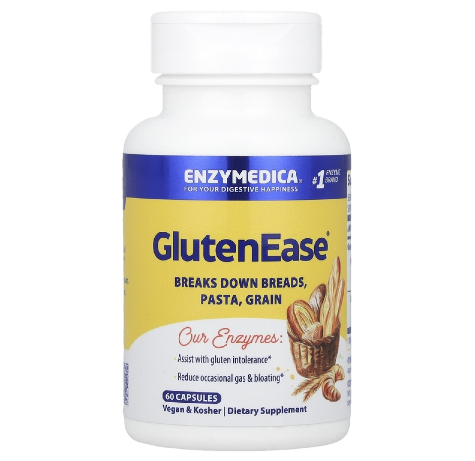 Enzymedica, GlutenEase, ферменты, 60 капсул