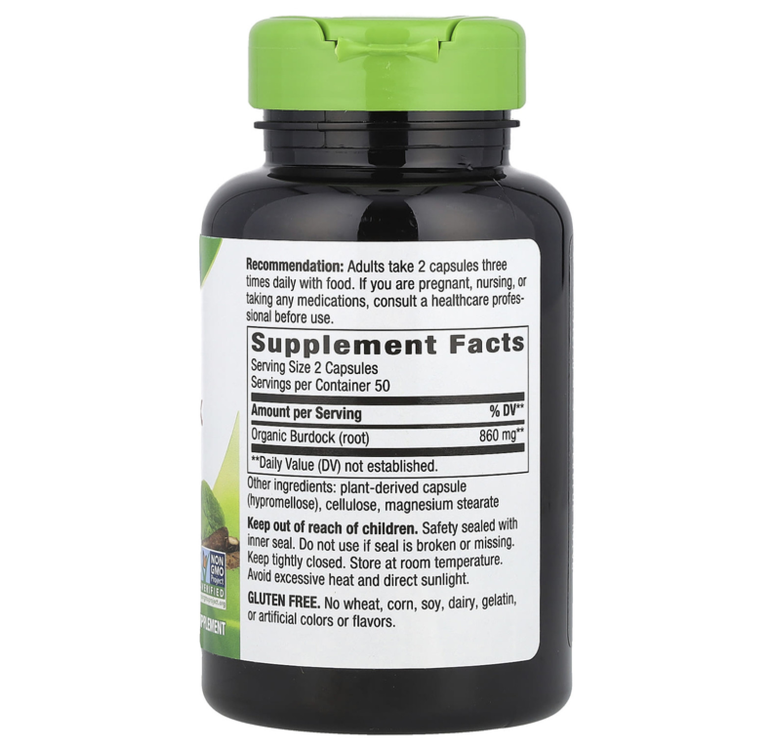 Nature's Way, корень лопуха, 950 мг, 100 веганских капсул