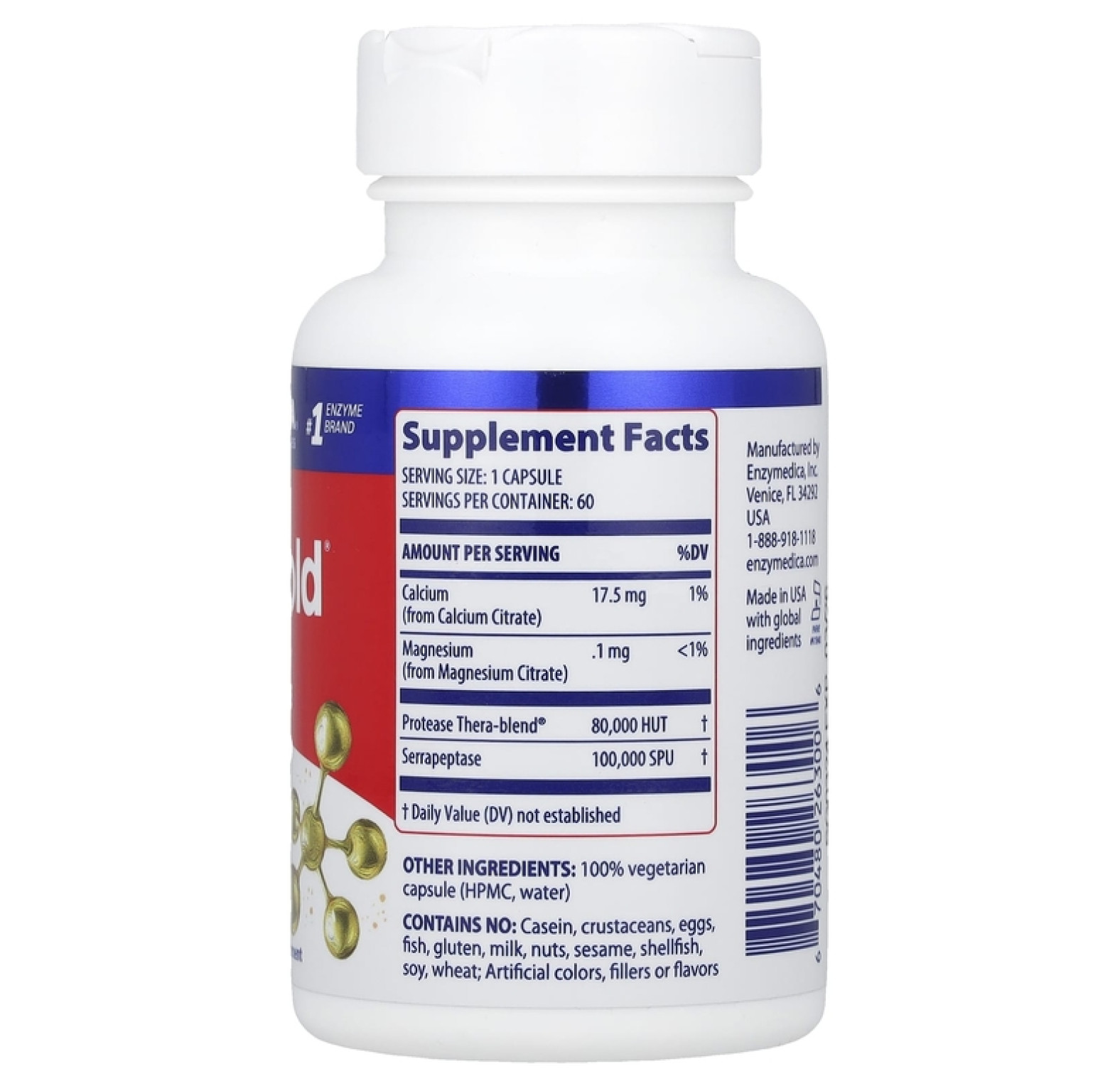 Enzymedica, SerraGold, высокоэффективная серрапептаза, 60 капсул