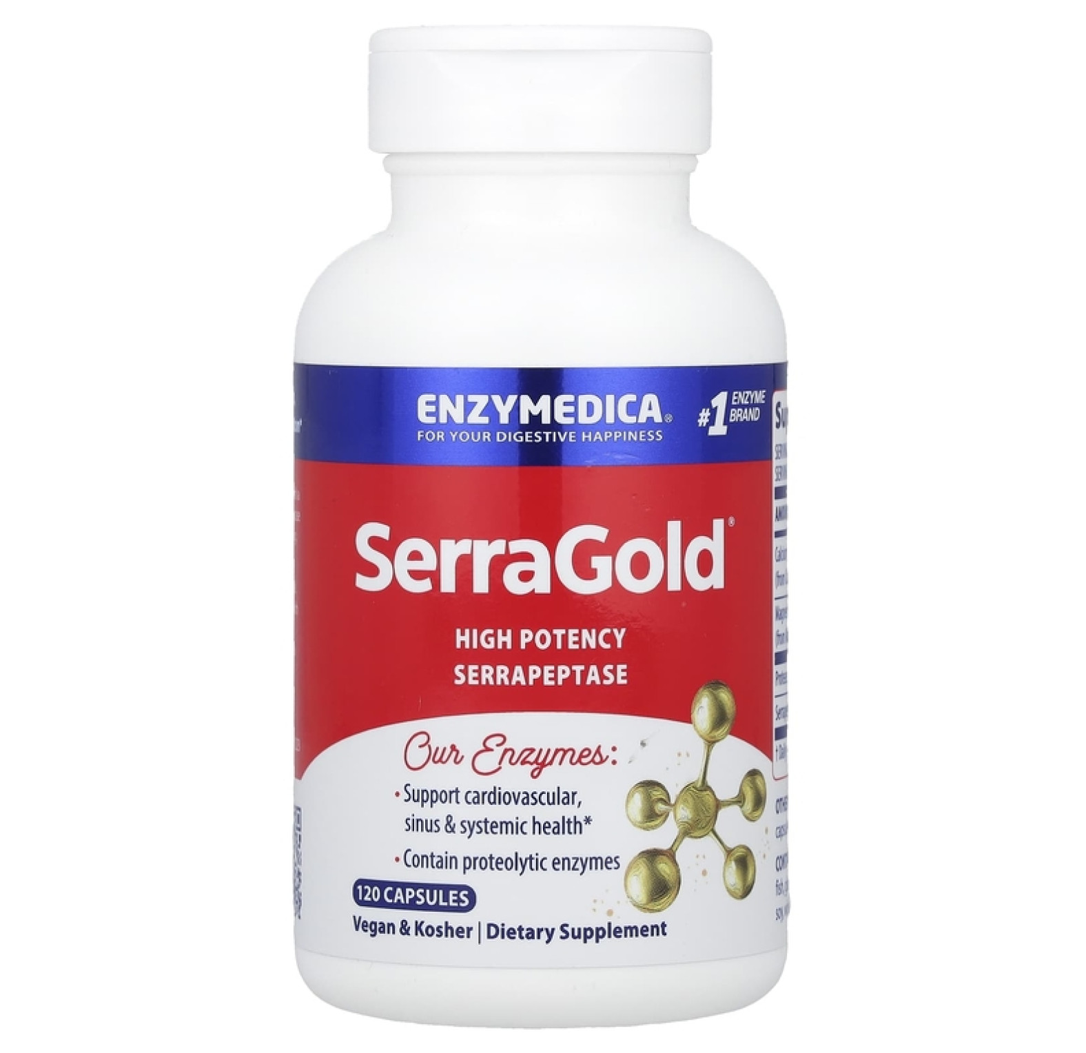 Enzymedica, SerraGold, высокоэффективная серрапептаза, 120 капсул