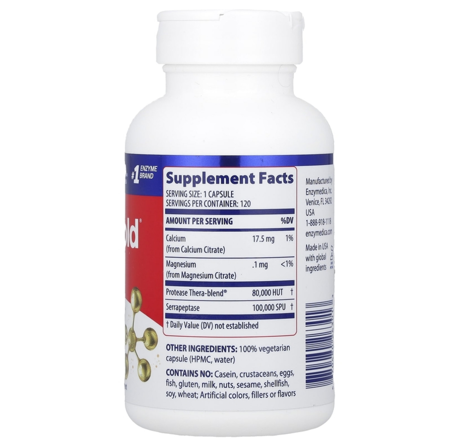 Enzymedica, SerraGold, высокоэффективная серрапептаза, 120 капсул