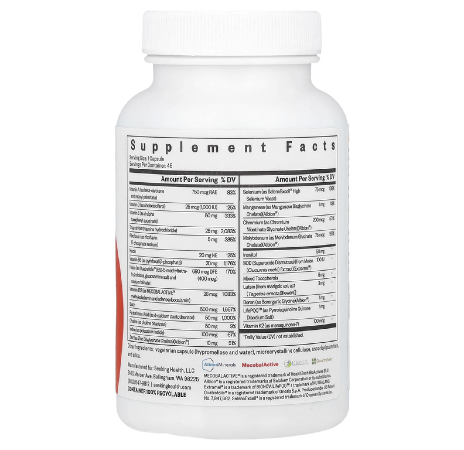 Seeking Health, Оптимальный поливитаминный комплекс, 45 вегетарианских капсул