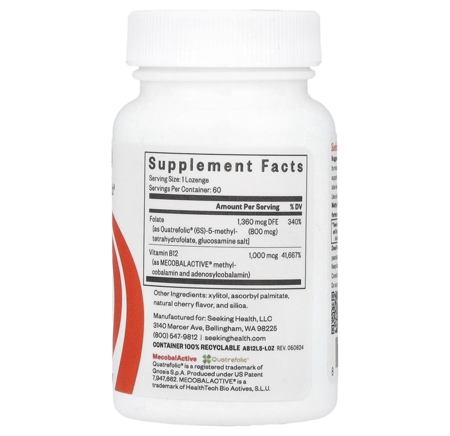 Seeking Health, Активный витамин B12 с L-5-МТГФ, 60 пастилок