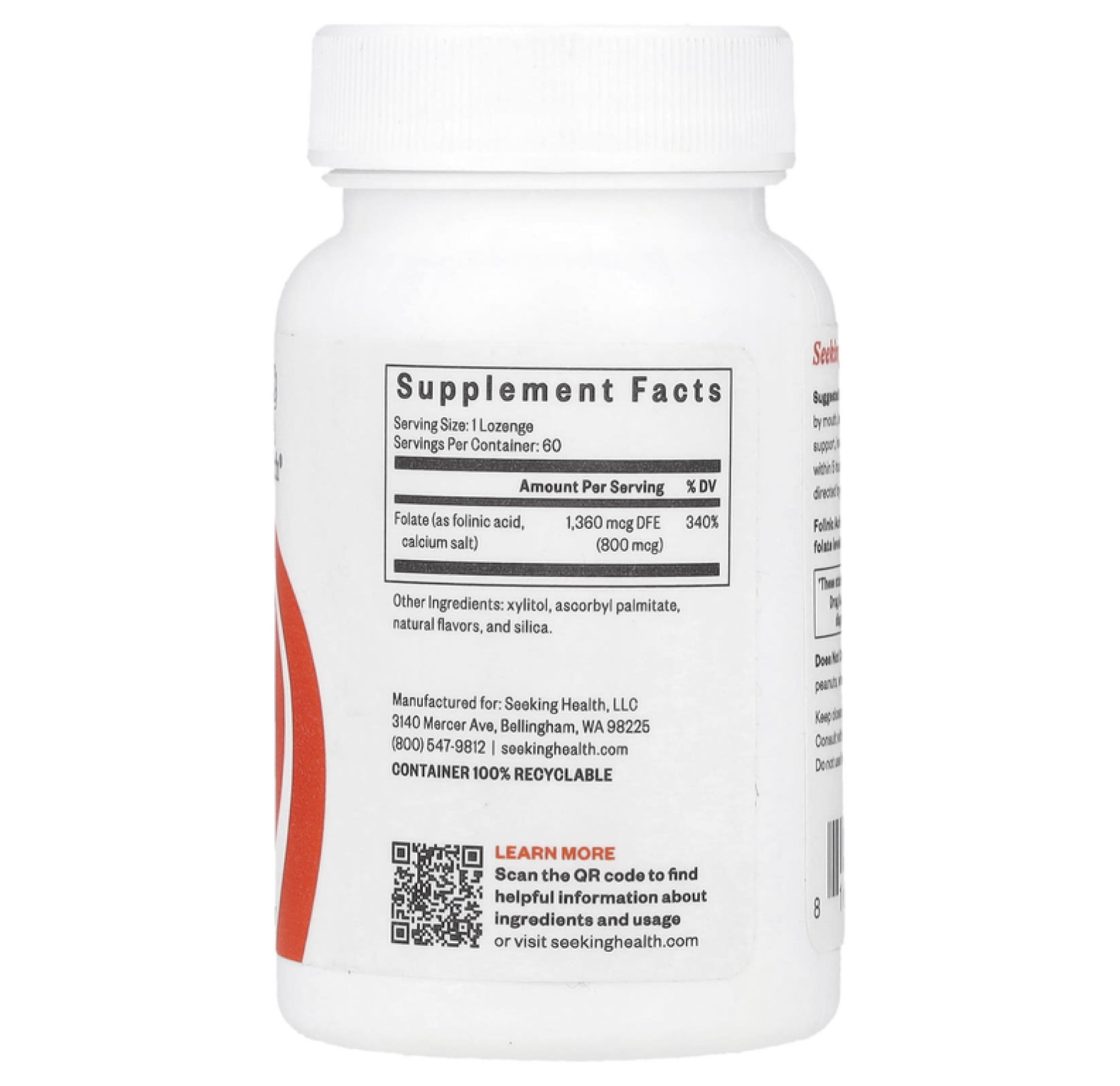 Seeking Health, Пастилки с фолиновой кислотой, 1360 мкг DFE, 60 пастилок