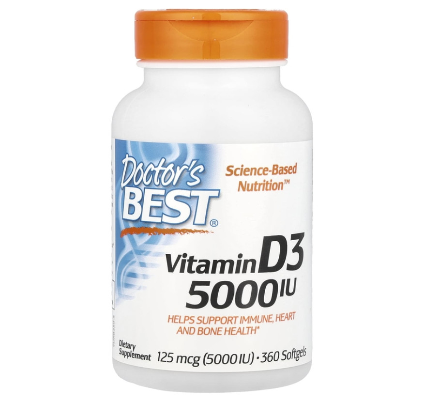 Doctor's Best, витамин D3, 125 мкг (5000 МЕ), 360 мягких таблеток