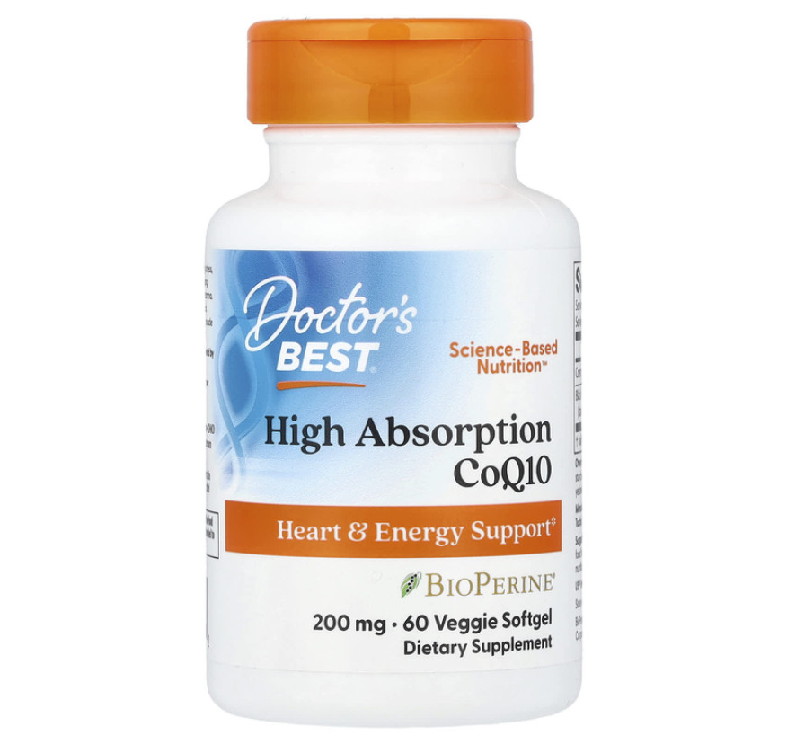 Doctor's Best, коэнзим Q10 с высокой степенью всасывания, с BioPerine, 200 мг, 60 вегетарианских мягких таблеток