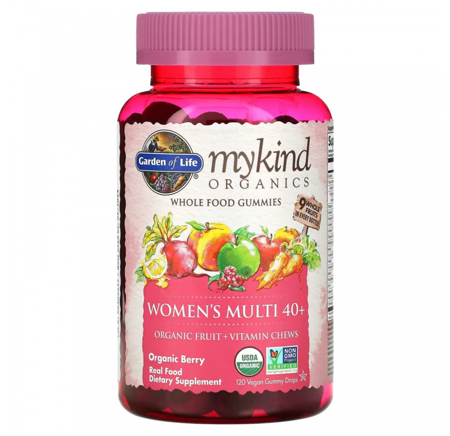 Garden of Life, MyKind Organics, мультивитамины для женщин от 40 лет, органические ягоды, 120 веганских жевательных конфет