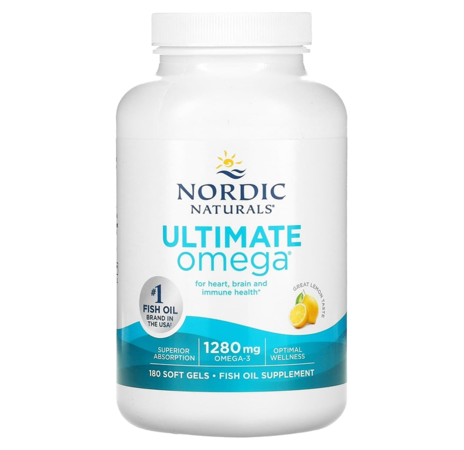 Nordic Naturals, Ultimate Omega, со вкусом лимона, 1280 мг, 180 капсул (640 мг в 1 капсуле)
