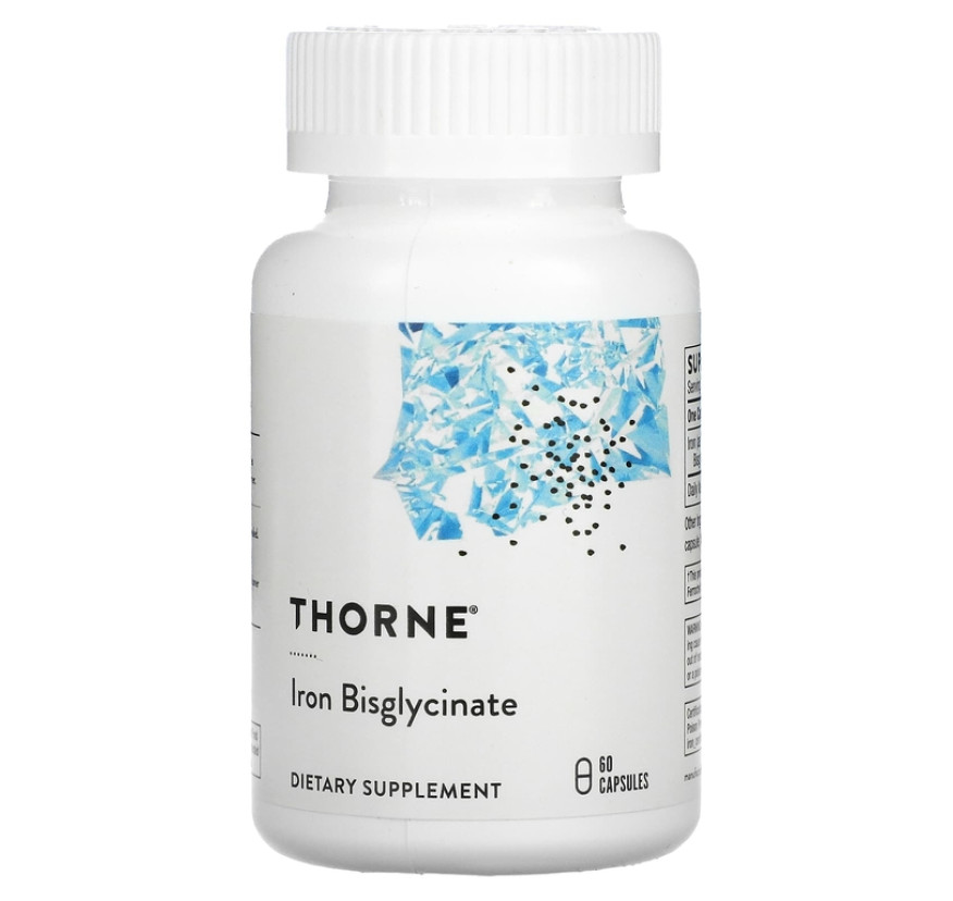 Thorne, бисглицинат железа, 60 капсул
