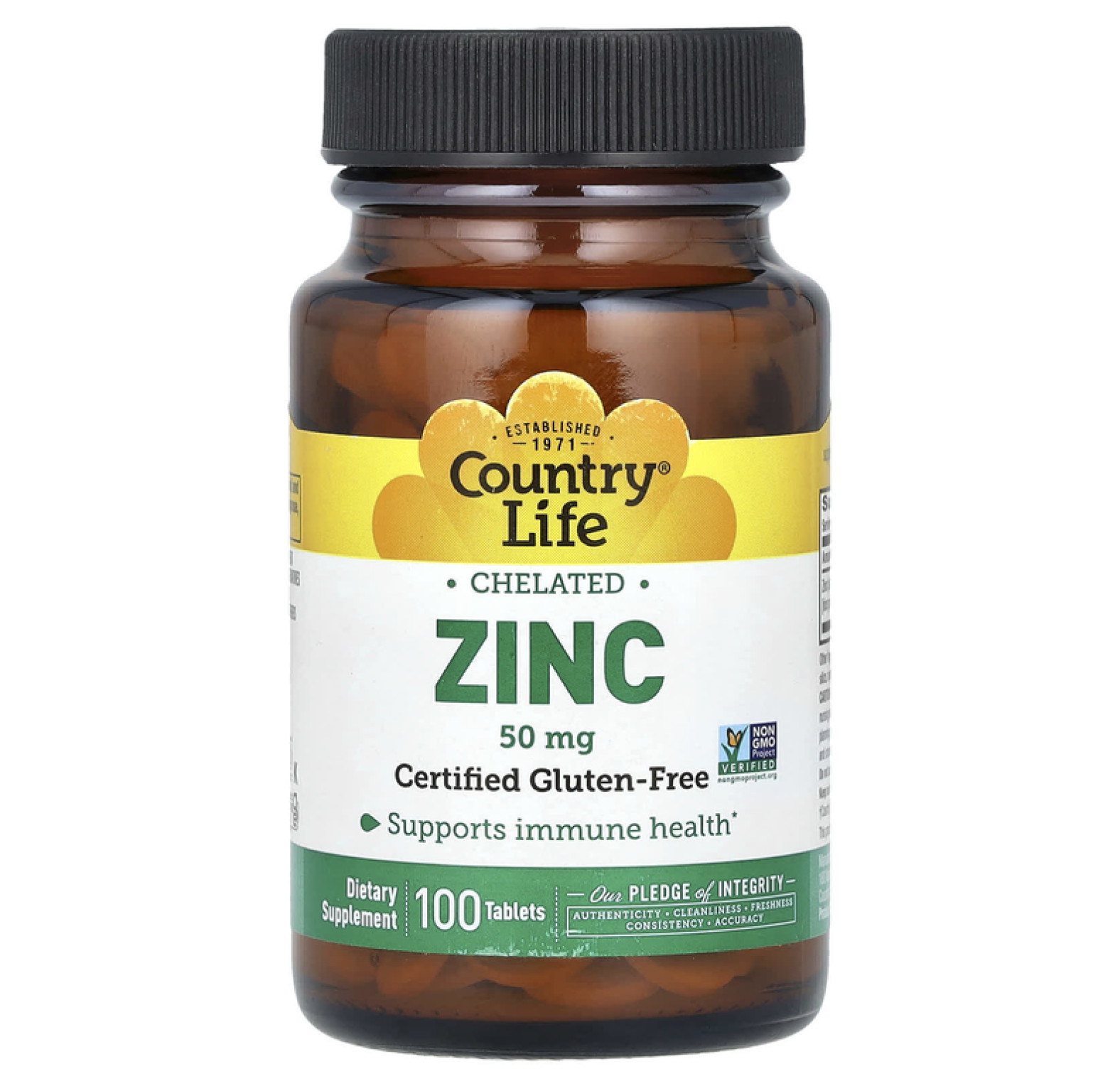 Country Life, хелатный цинк, 50 мг, 100 таблеток