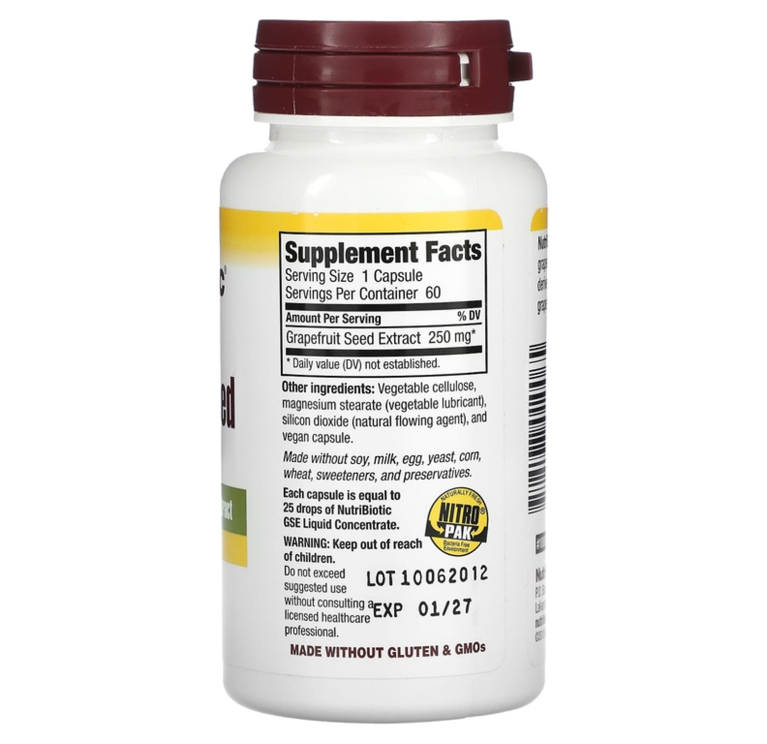 NutriBiotic, экстракт семян грейпфрута, 250 мг, 60 капсул