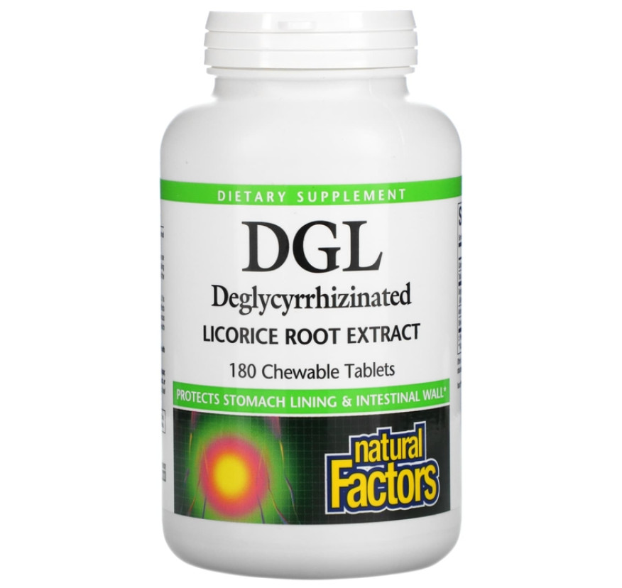 Natural Factors, DGL, глицирризинат экстракта из корня солодки, 180 жевательных таблеток