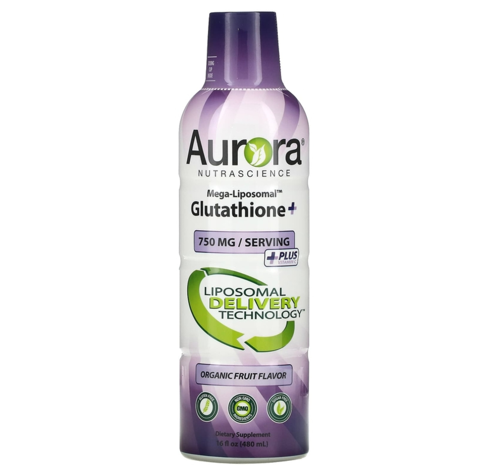 Aurora Nutrascience, мегалипосомальный глутатион+, с витамином C, вкус фруктов, 480 мл