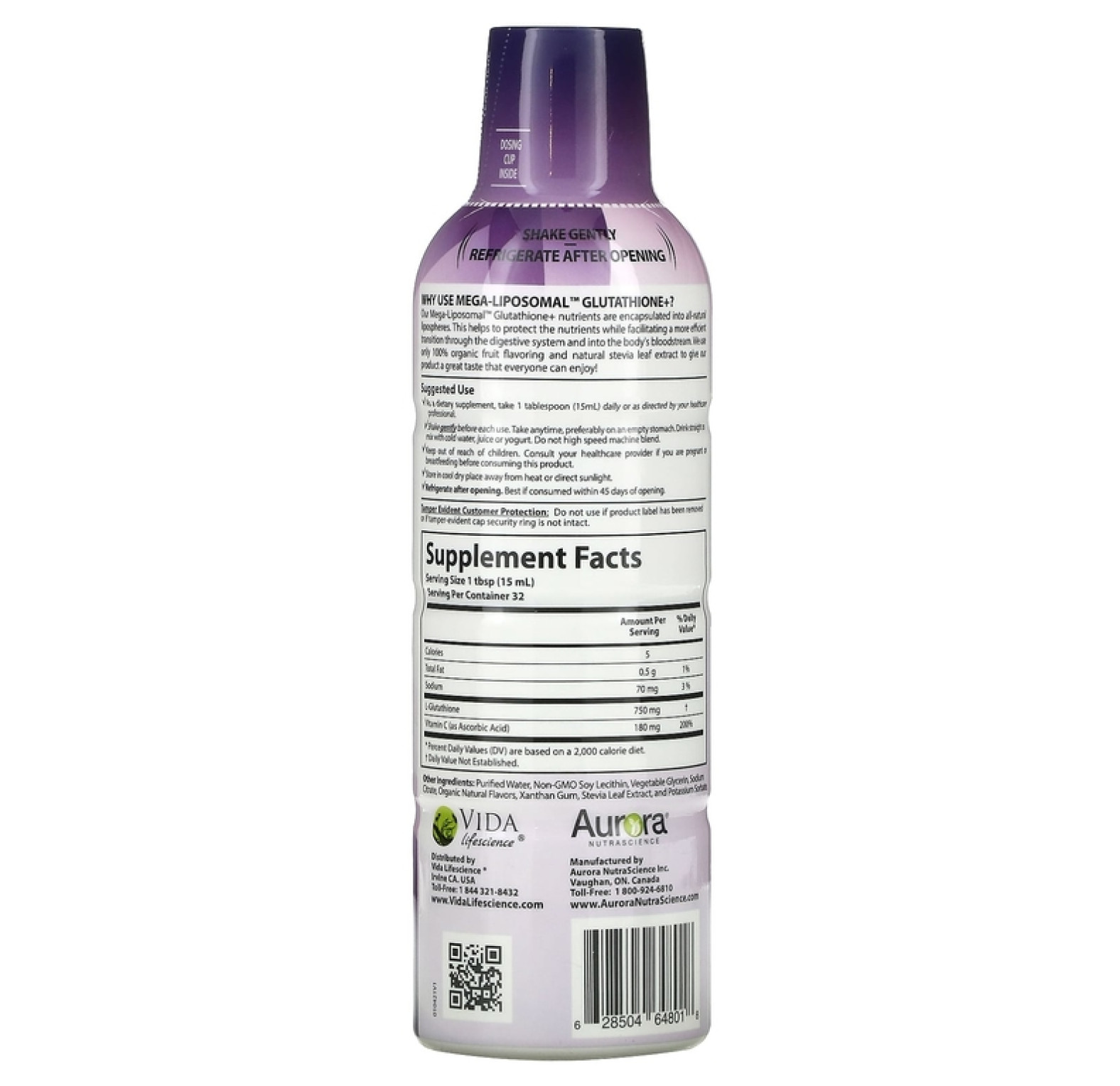 Aurora Nutrascience, мегалипосомальный глутатион+, с витамином C, вкус фруктов, 480 мл