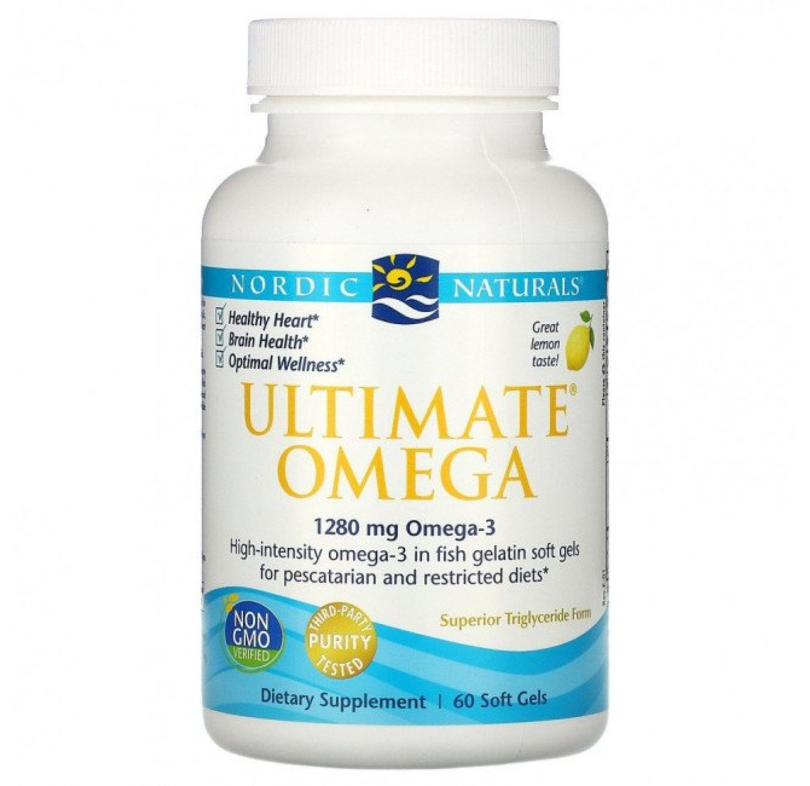 Nordic Naturals, Ultimate Omega, со вкусом лимона, 640 мг, 60 капсул, оранж.