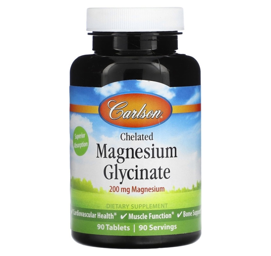 Carlson, Хелатный глицинат магния, 200 мг, 90 таблеток