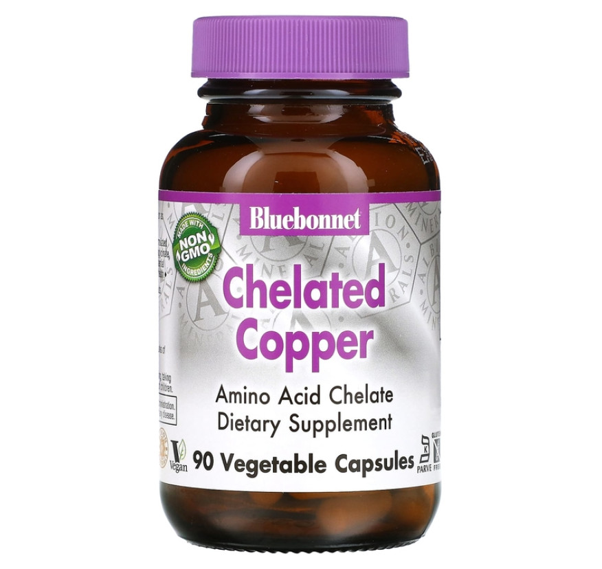 Bluebonnet Nutrition, Медь в хелатной форме, 90 растительных капсул