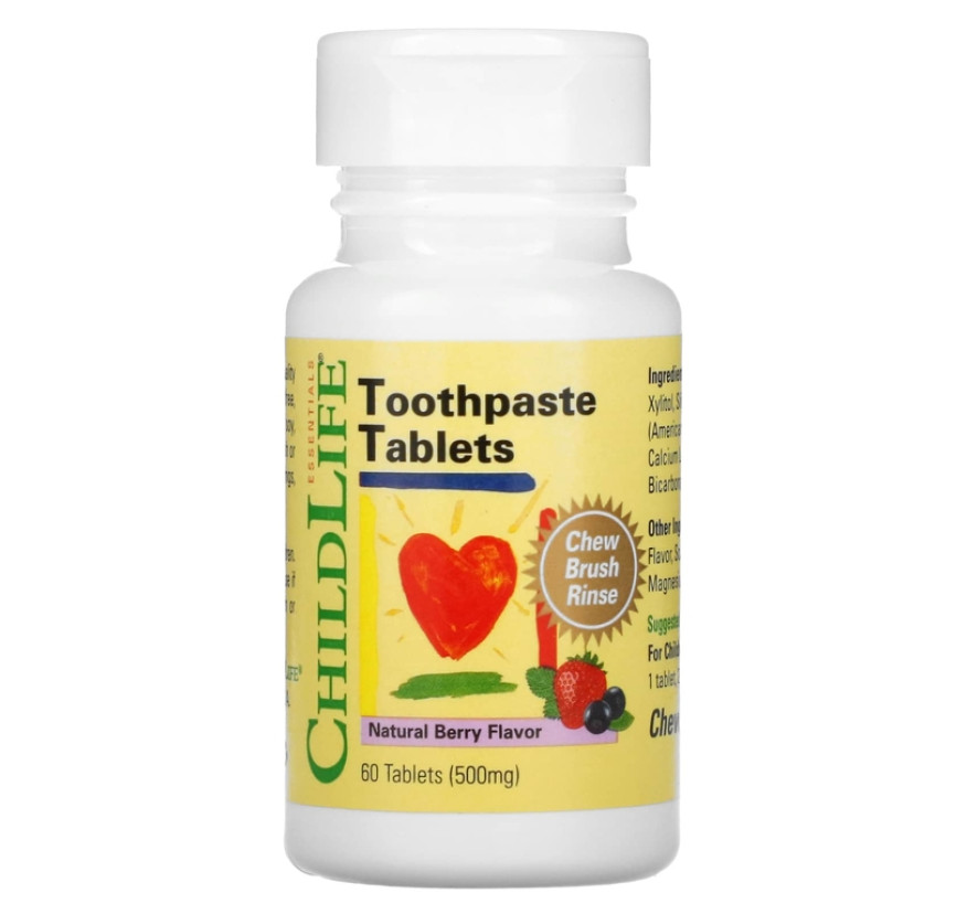 ChildLife Essentials, Зубная паста в таблетках, Натуральный ягодный вкус, 500 мг, 60 таблеток
