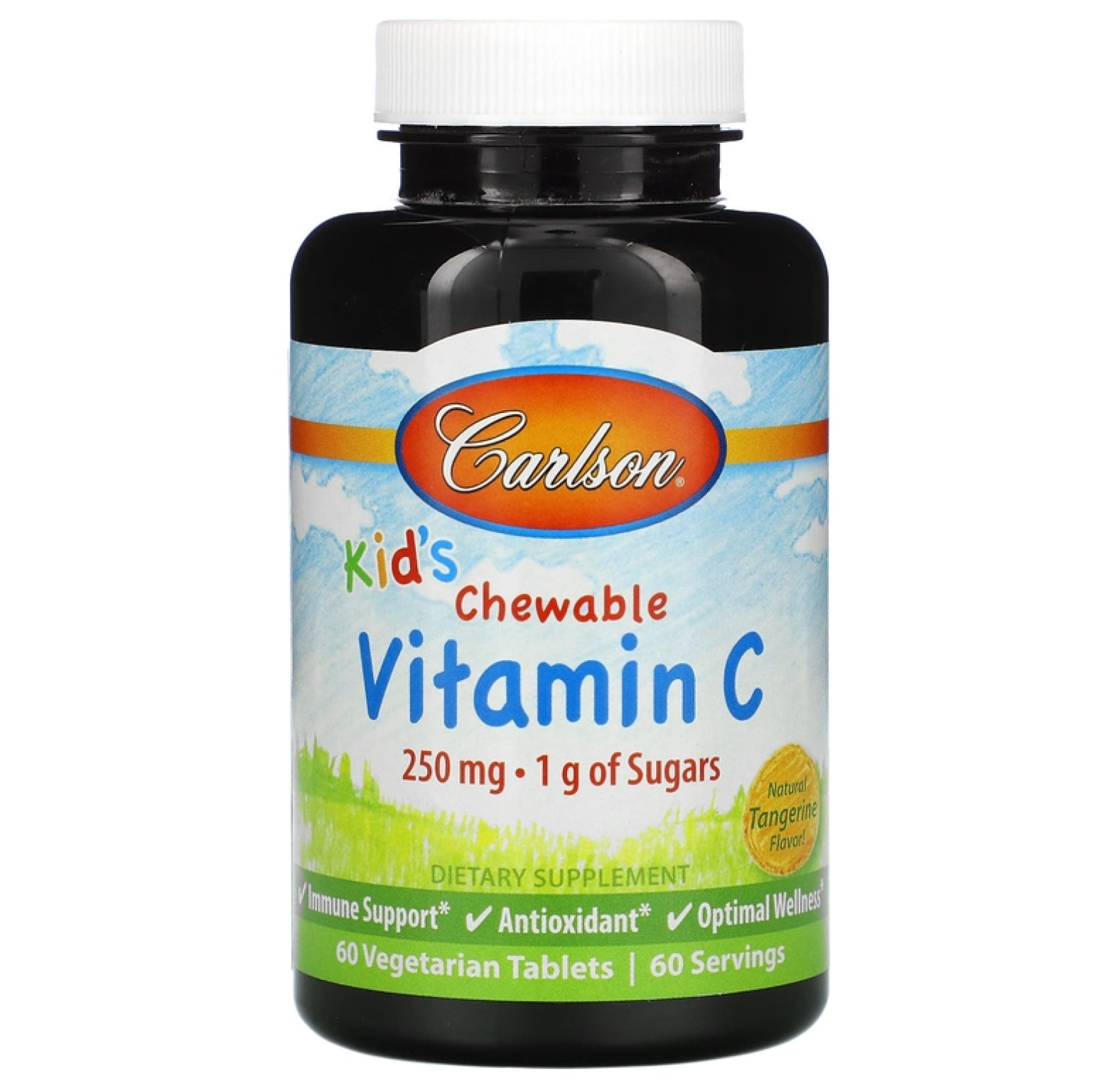 Carlson, Kid's, витамин C, вкус мандарина, 250 мг, 60 жевательных таблеток