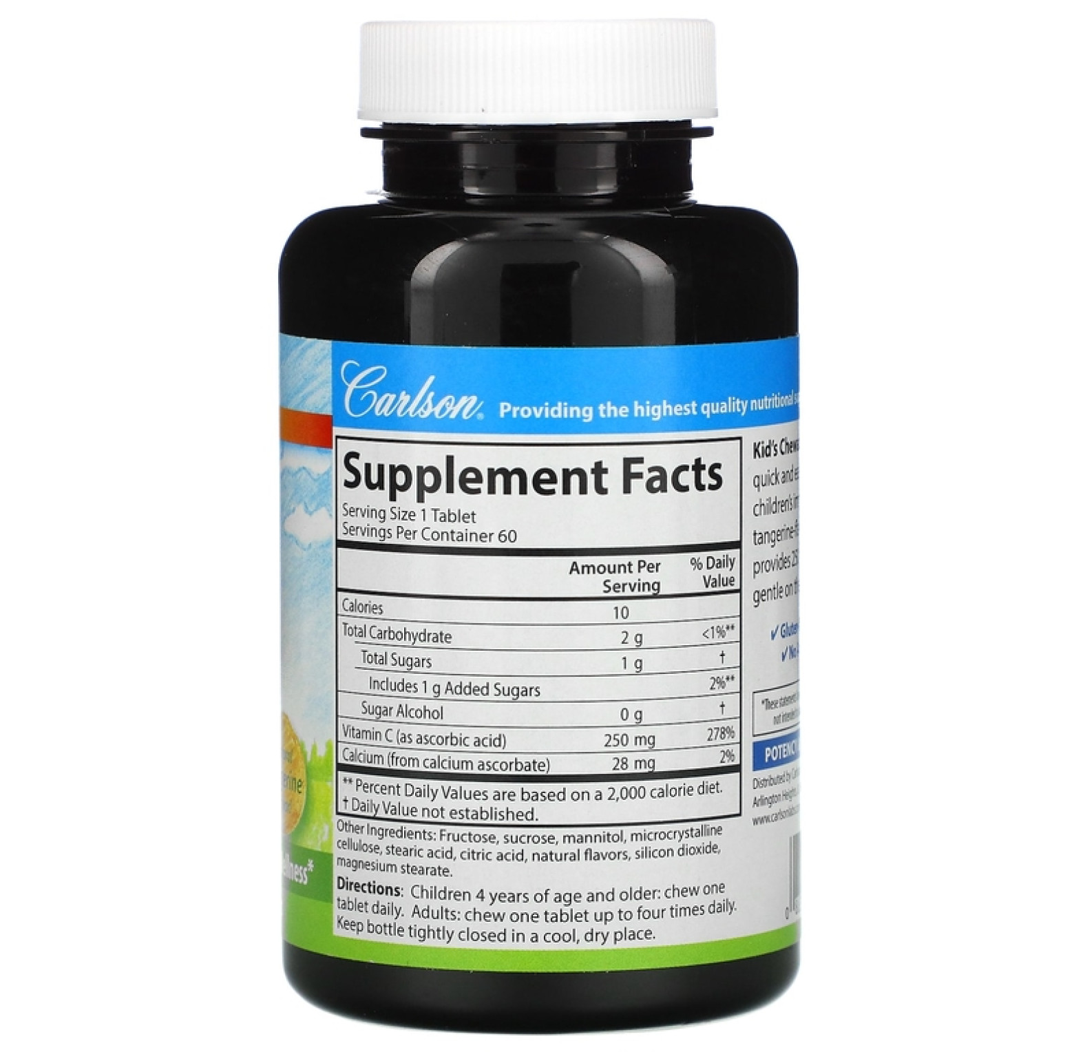 Carlson, Kid's, витамин C, вкус мандарина, 250 мг, 60 жевательных таблеток