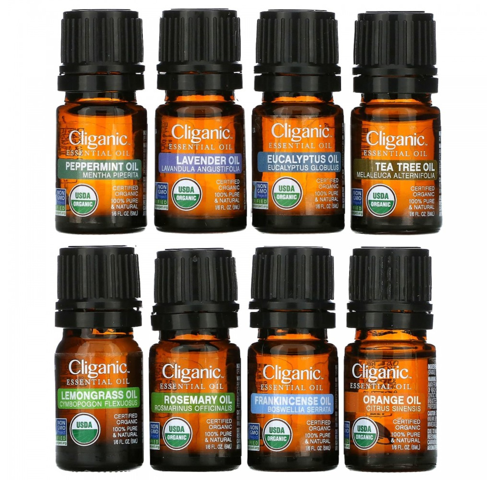 Cliganic, эфирные масла, набор для ароматерапии, 8 флаконов