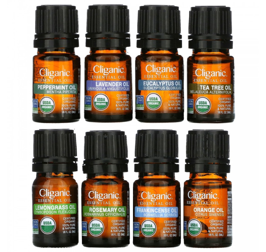 Cliganic, эфирные масла, набор для ароматерапии, 8 флаконов