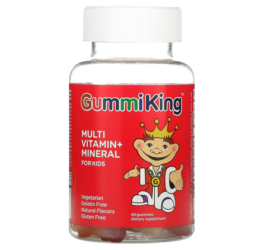 GummiKing, Мультивитамины и минералы для детей, виноград, лимон, апельсин, клубника и вишня, 60 жевательных таблеток
