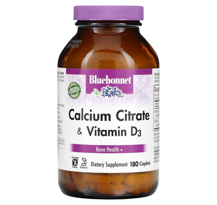 Bluebonnet Nutrition, цитрат кальция и витамин D3, 180 капсул