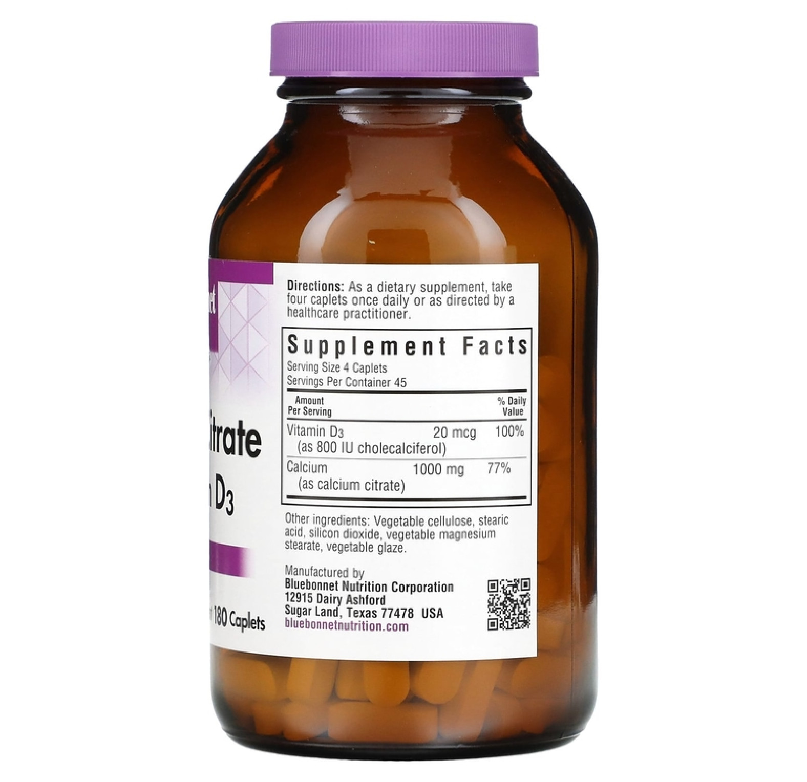 Bluebonnet Nutrition, цитрат кальция и витамин D3, 180 капсул