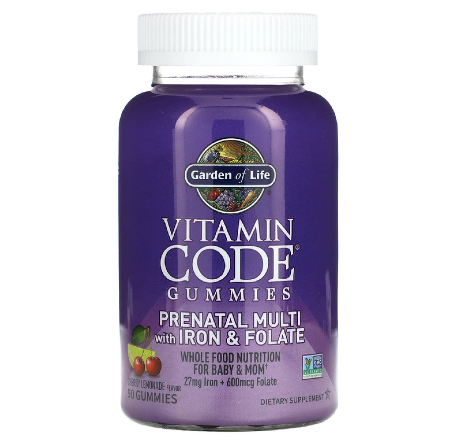 Garden of Life, Vitamin Code, мультивитамины с железом и фолатом для беременных, вишневый лимонад, 90 жевательных таблеток