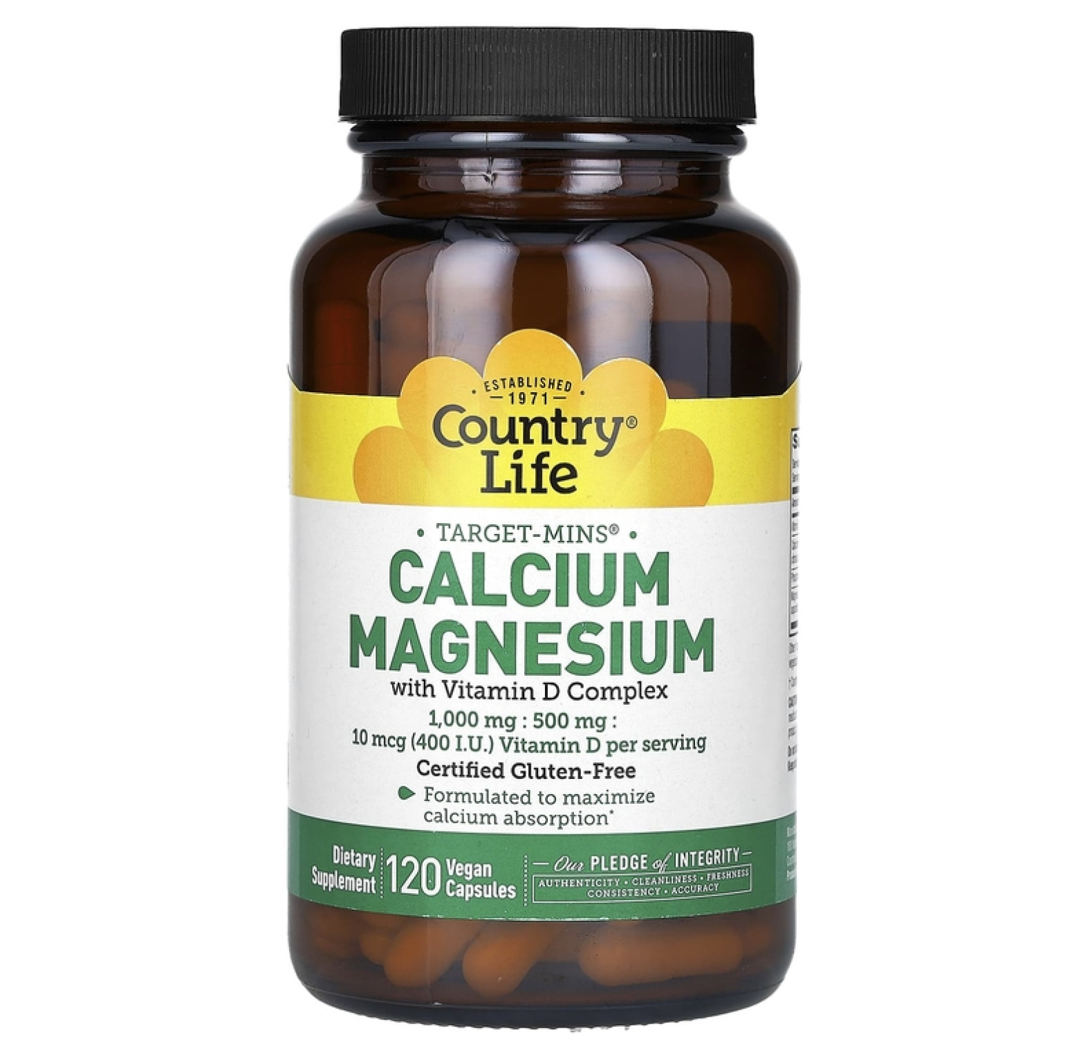 Country Life, Target-Mins, кальций и магний с комплексом витаминов D, 120 веганских капсул