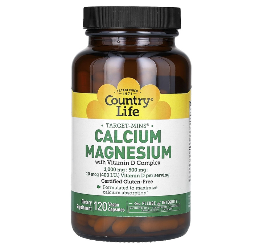 Country Life, Target-Mins, кальций и магний с комплексом витаминов D, 120 веганских капсул
