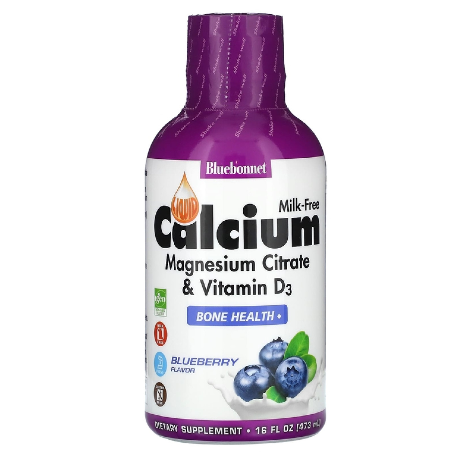 Bluebonnet Nutrition, Кальций + магний + витамин D3, вкус голубики, 473 мл