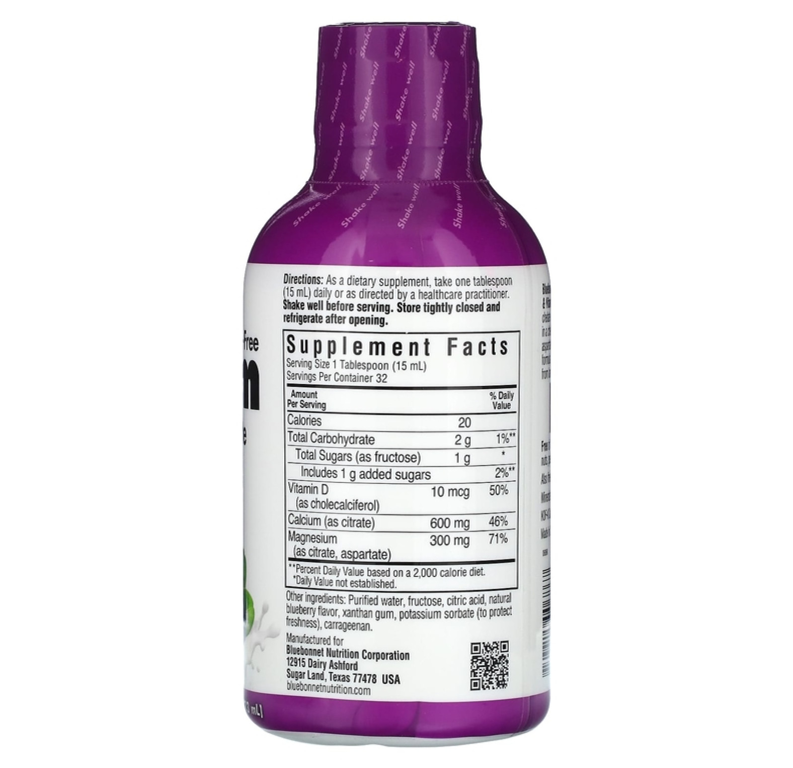 Bluebonnet Nutrition, Кальций + магний + витамин D3, вкус голубики, 473 мл