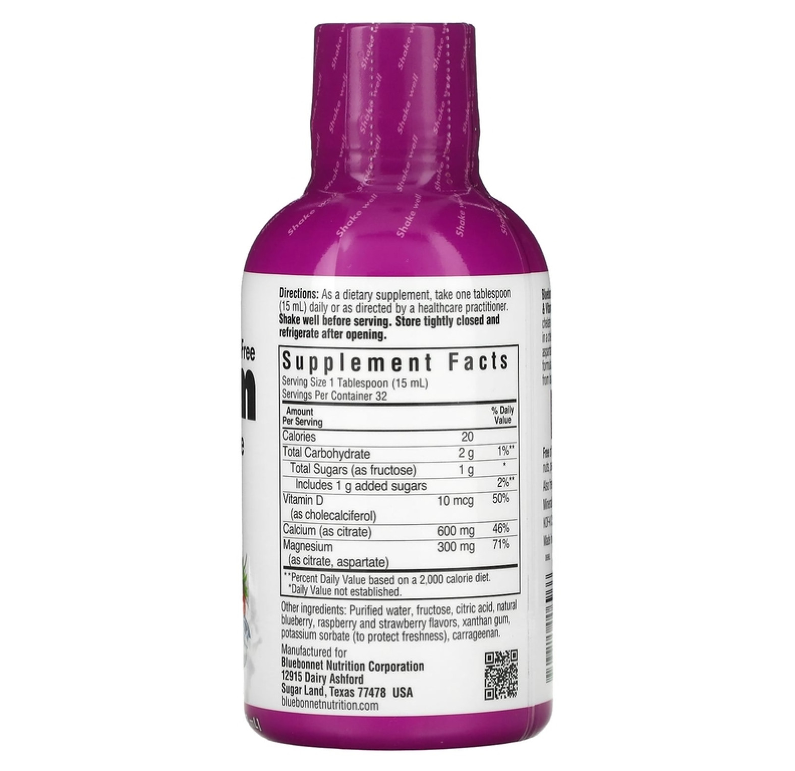 Bluebonnet Nutrition, Кальций + магний + витамин D3, вкус ягод, 473 мл