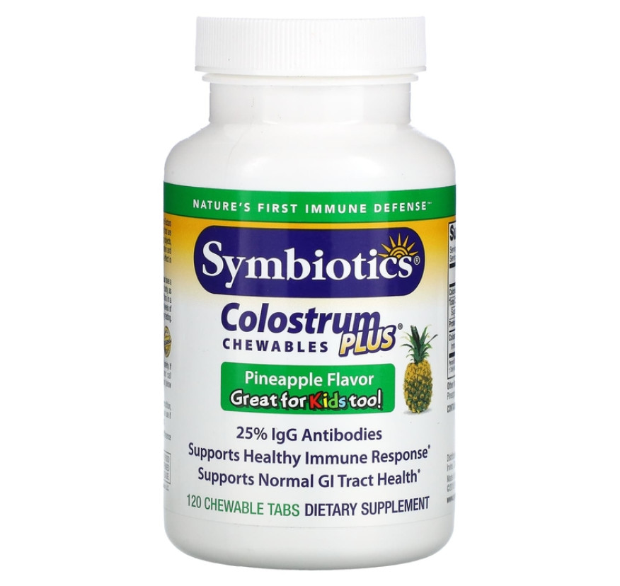 Symbiotics, Colostrum Plus, симбиотики из молозива, со вкусом ананаса, 120 жевательных таблеток